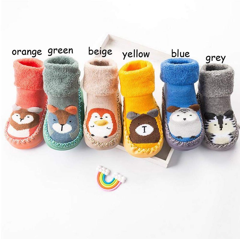 MarJunSep Infant Baby Boy Girls Toddlers Moccasins Non-Skid Indoor Slipper Shoes Socks Booties with Grips (12-18 Months, Grey Blue Green) - Image 2